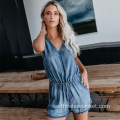 Ungdomliga Denim Korta Playsuits Dam till salu